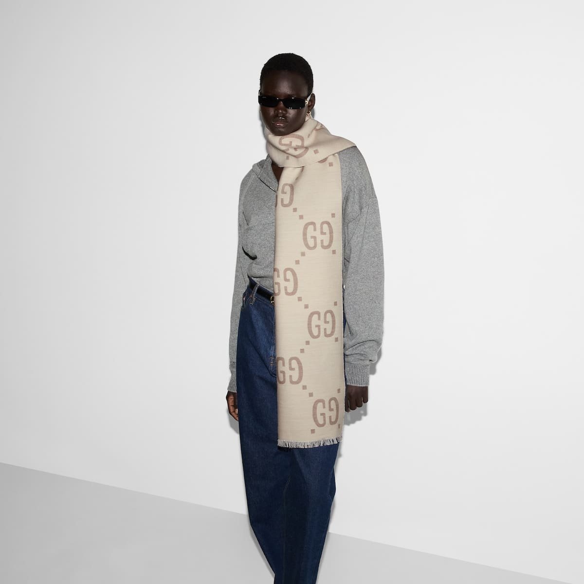 Gvc*1 jacquard wool silk scarf