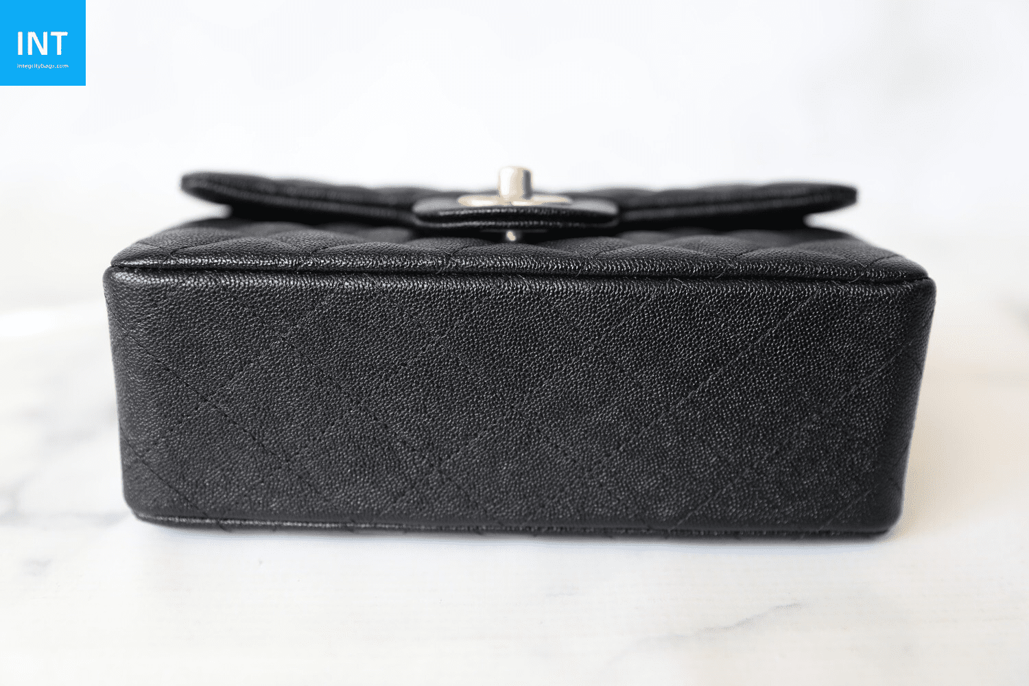 Ch**el Top Handle Mini Rectangular, Black Caviar with Matte Gold Hardware