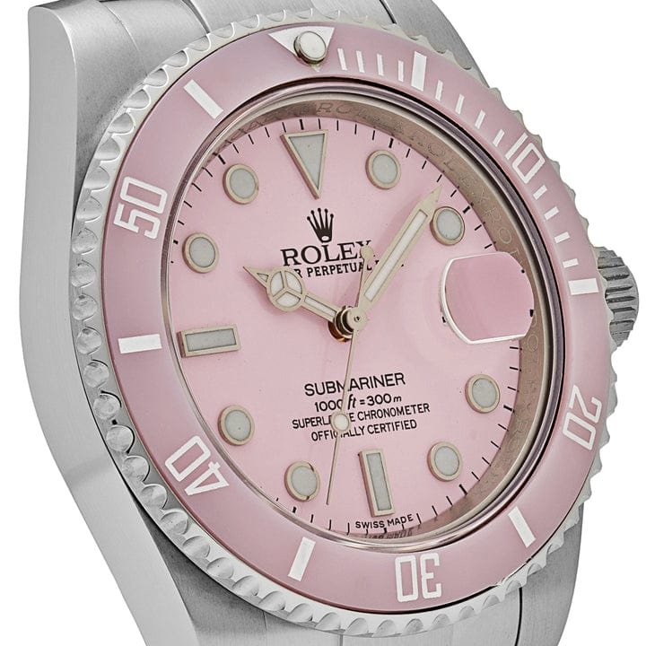 R01ex Submariner Date 116610LN Stainless Steel Aftermarket Custom Made Pink Dial and Bezel