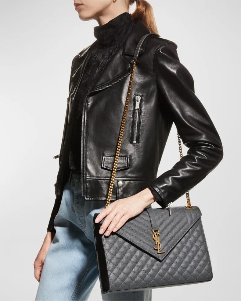 Sa1nt Lau*nt Envelope Triquilt Large Y51 Shoulder Bag in Grained Leather