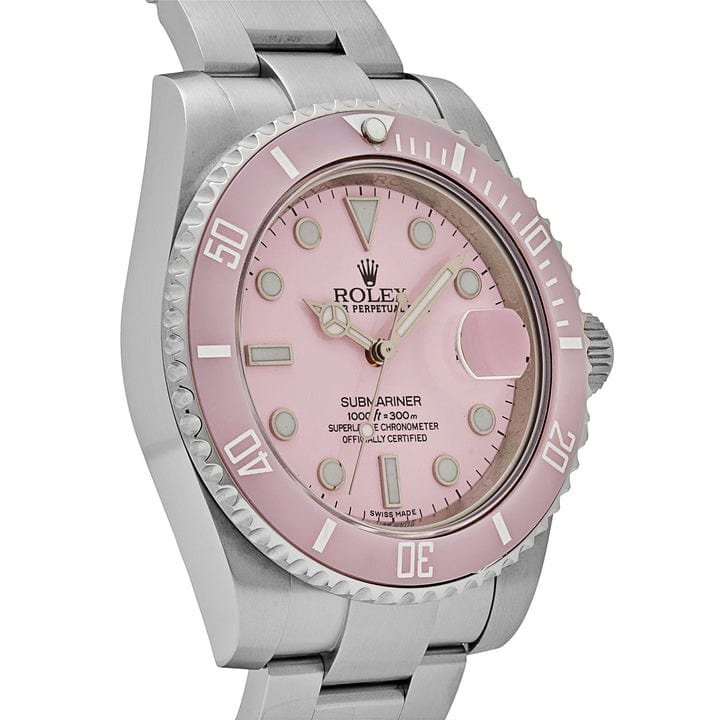 R01ex Submariner Date 116610LN Stainless Steel Aftermarket Custom Made Pink Dial and Bezel