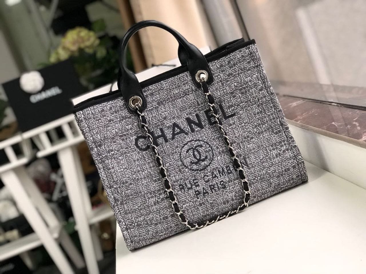 Ch**el Deauville Tote Raffia Canvas Bag