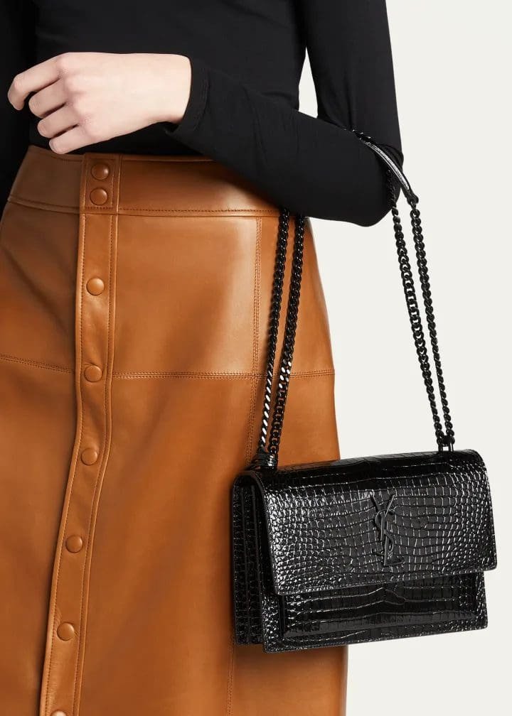 Sa1nt Lau*nt Sunset Medium Y51 Crossbody Bag in Croc-Emboassed Leather