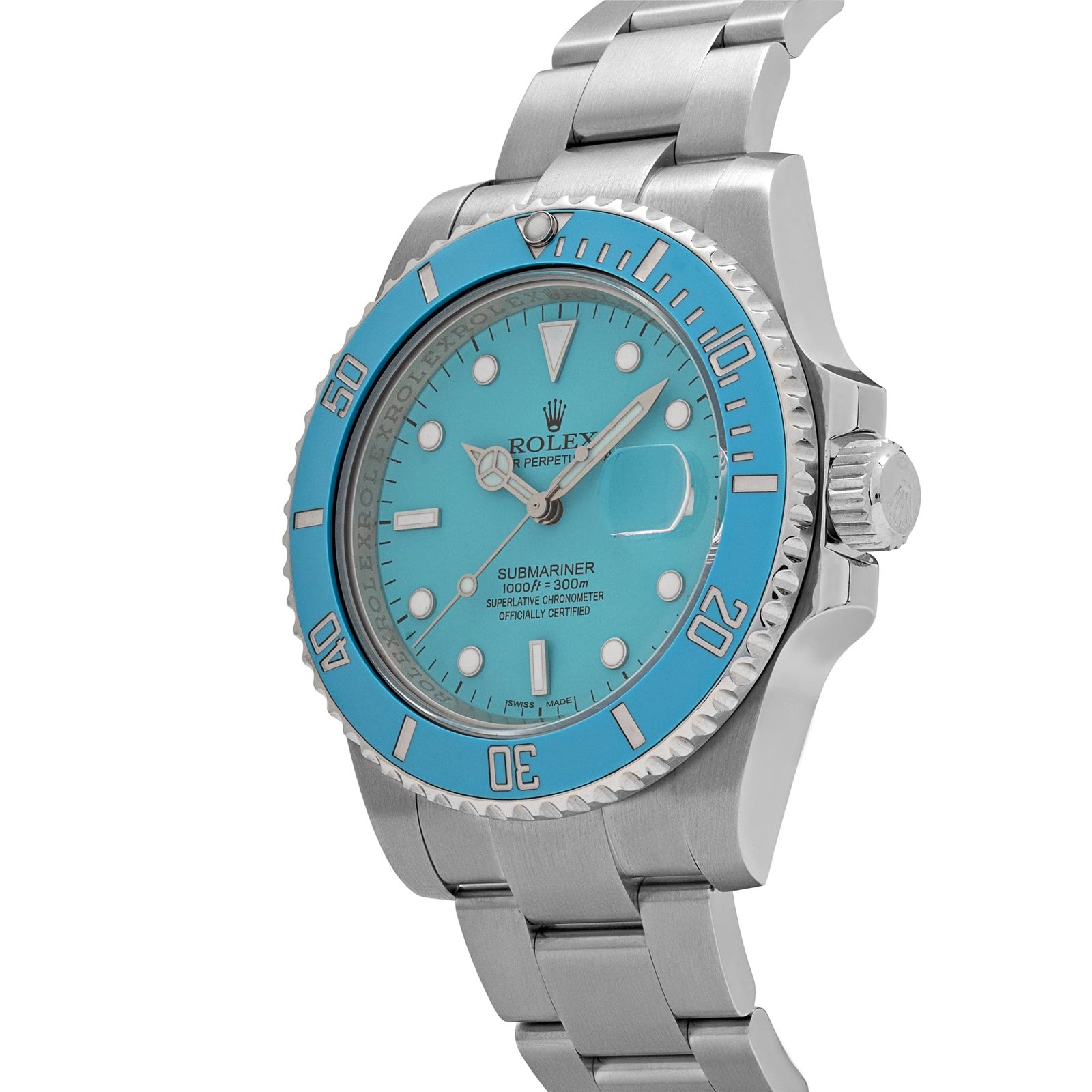 R01ex Submariner Date 116610LN Stainless Steel With Aftermarket Custom Made Blue Dial