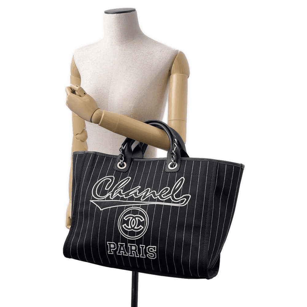 Ch**el Deauville 2wayTote Bag Black A66941 Cotton Leather