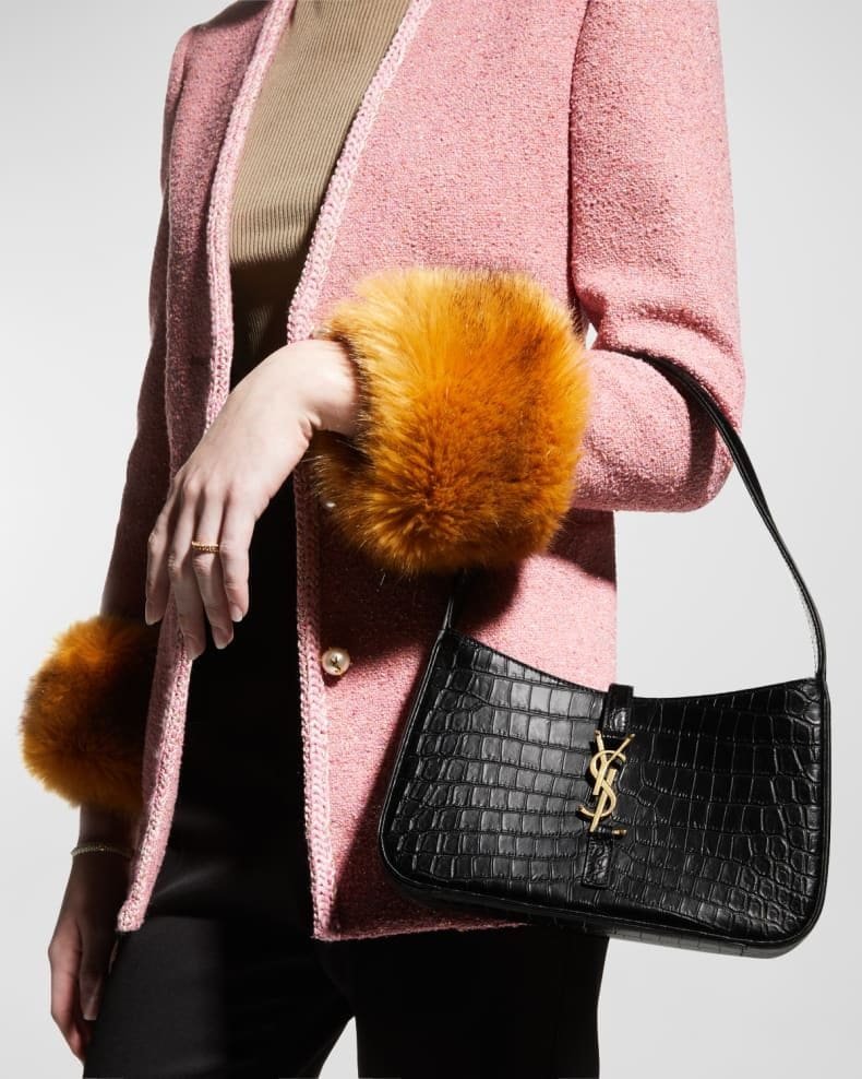 Sa1nt Lau*nt Le 5 A 7 Y51 Shoulder Bag in Croc-Embossed Leather