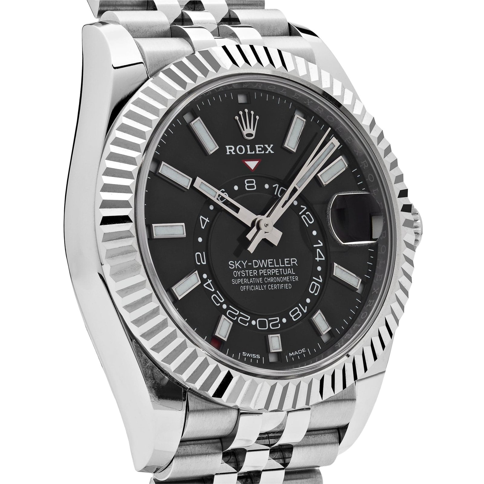 R01ex Sky-Dweller 326934 Stainless Steel Black Dial Jubilee