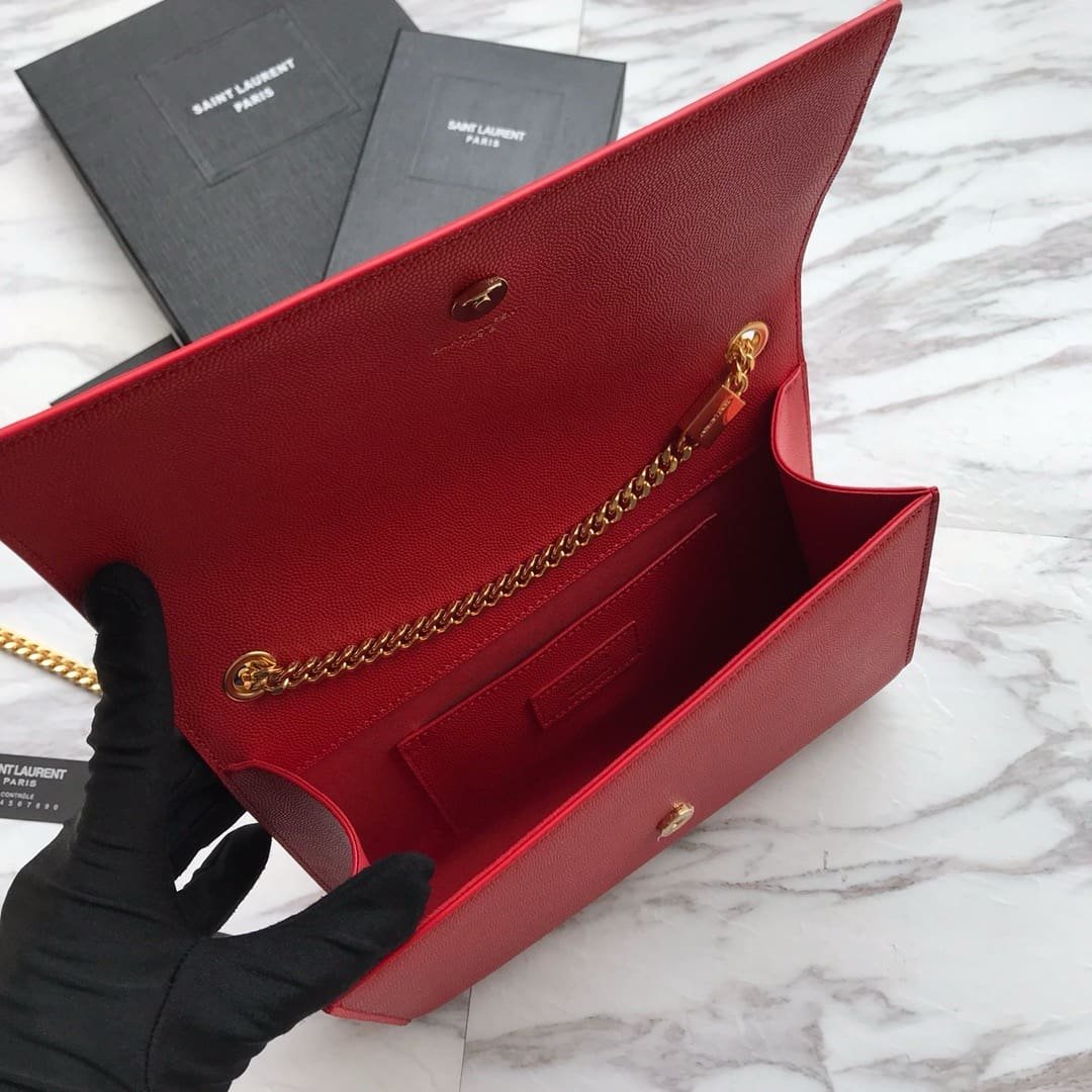 Sa1nt Lau*nt Red Grained Leather Monogram Medium Kate Flap Bag