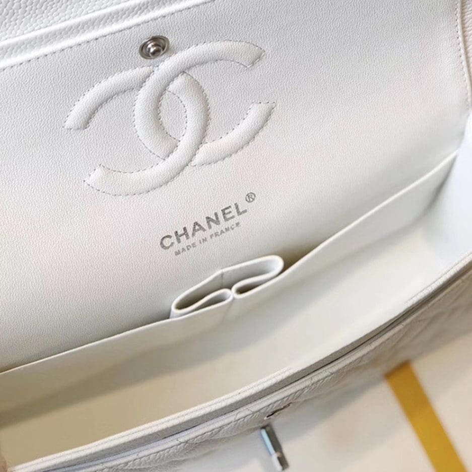Ch**el Classic Flap Handbag SILVER METAL
