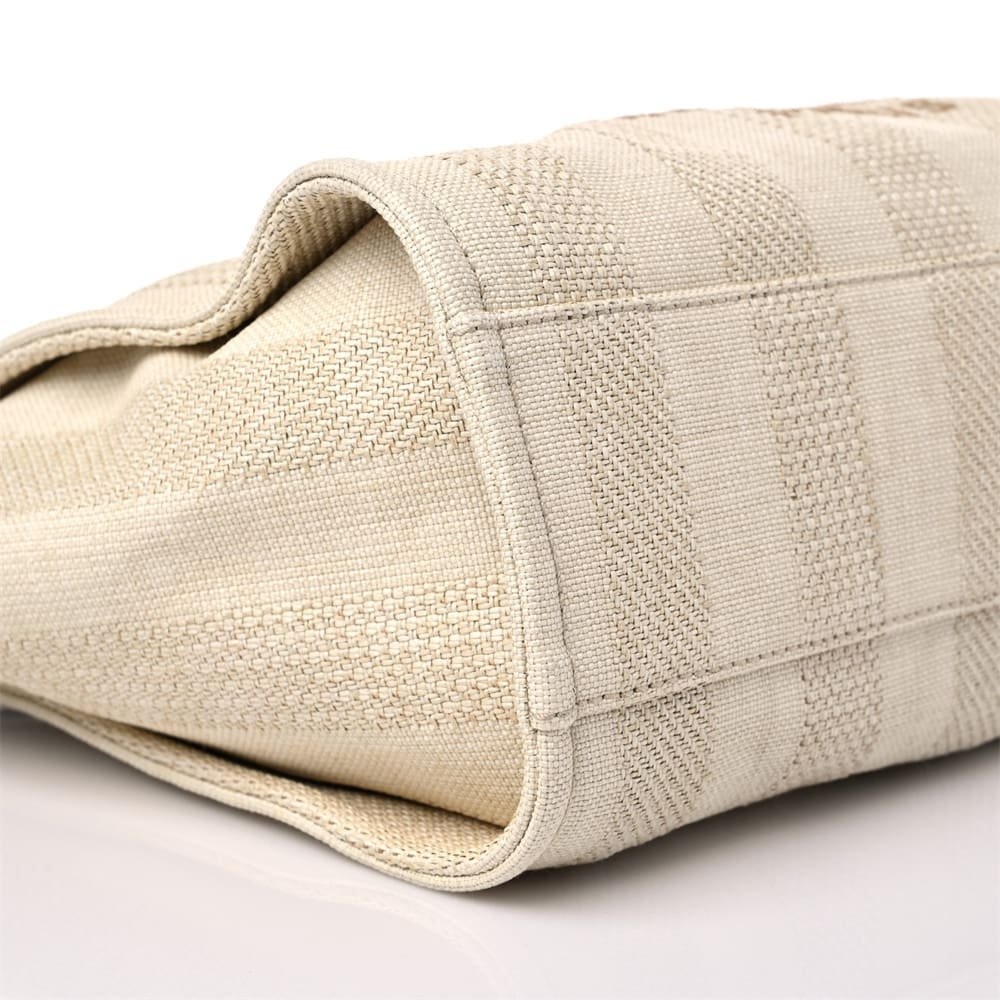 Ch**el Mixed Fibers Calfskin Striped Deauville Tote Beige