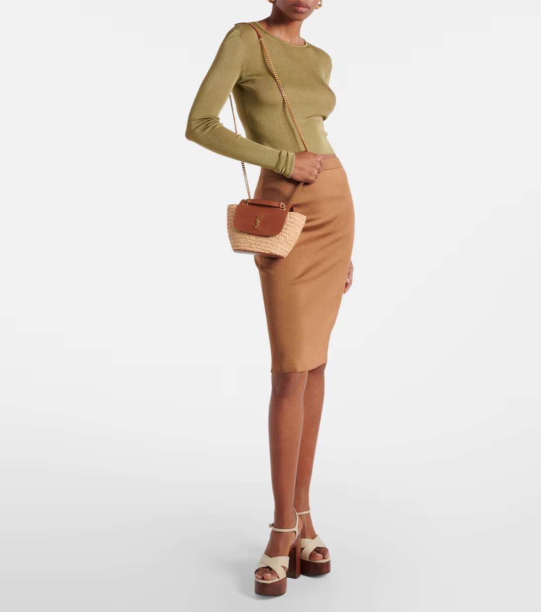 Sa1nt Lau*nt Manon Mini raffia and leather shoulder bag