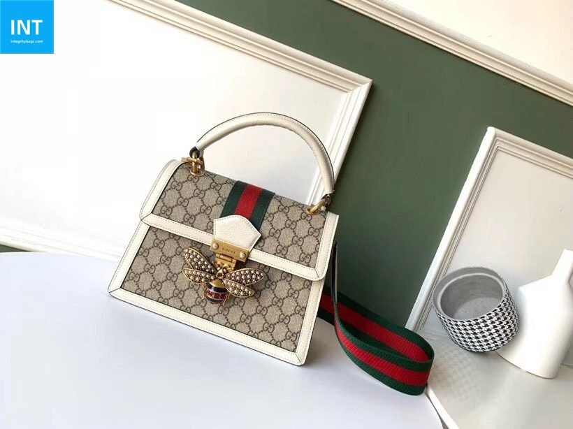 Gvc*1 Queen Margaret Top Handle Bag GG Coated Canvas with Leather Small