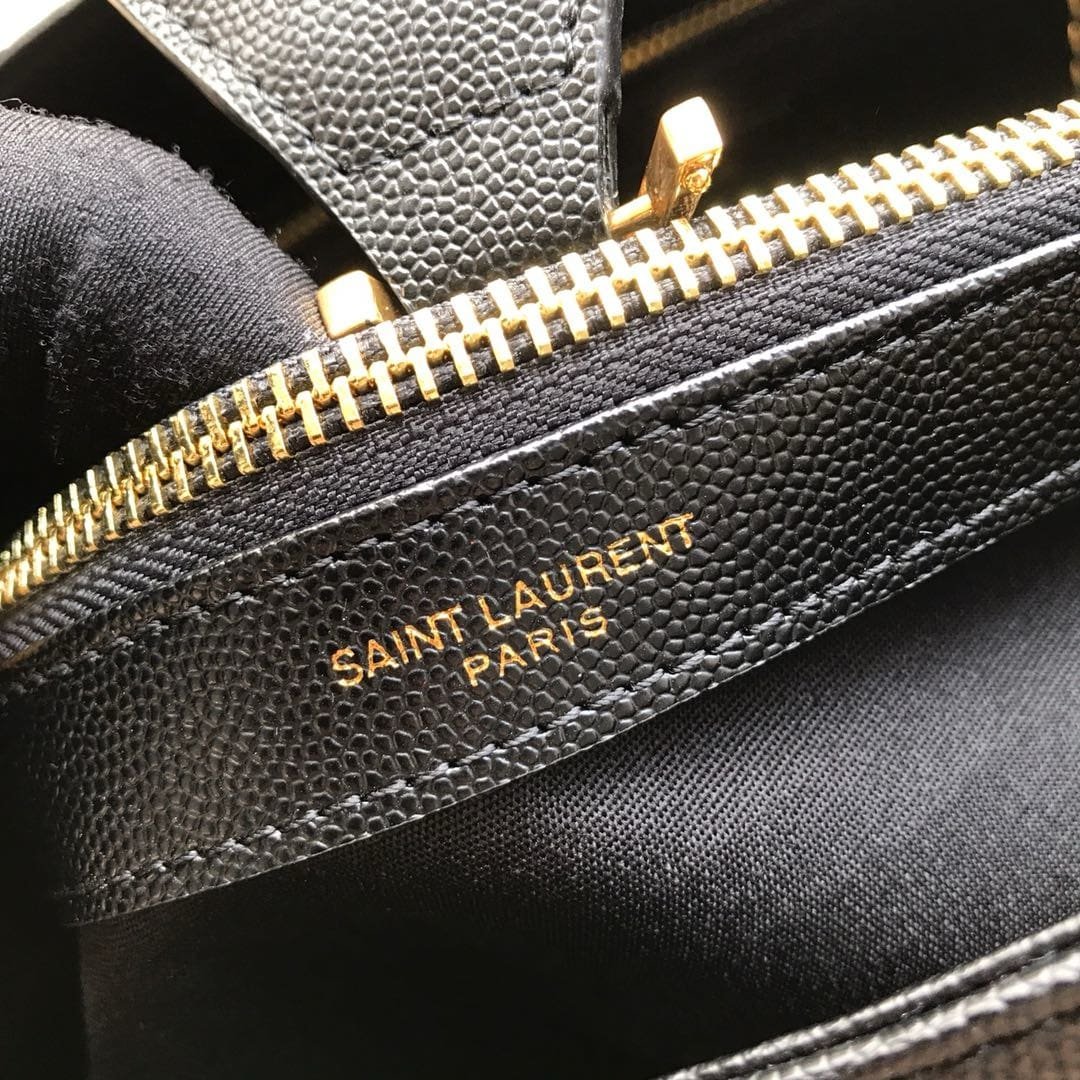 Sa1nt Lau*nt Black Chevron Leather Monogram Chain Cassandre Tote
