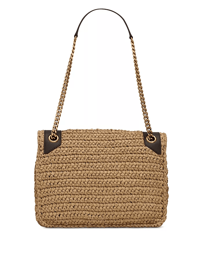 Sa1nt Lau*nt Niki Medium Chain Bag in Raffia and Leather