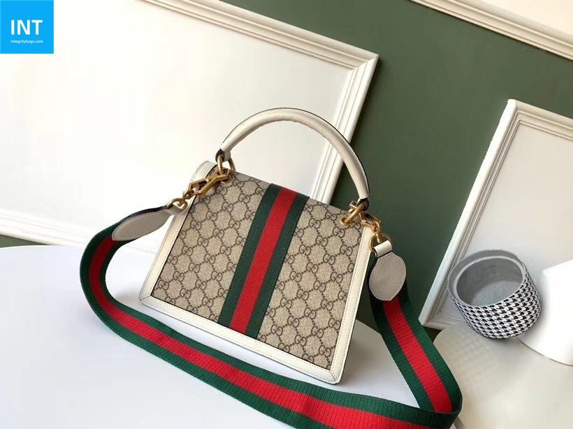 Gvc*1 Queen Margaret Top Handle Bag GG Coated Canvas with Leather Small
