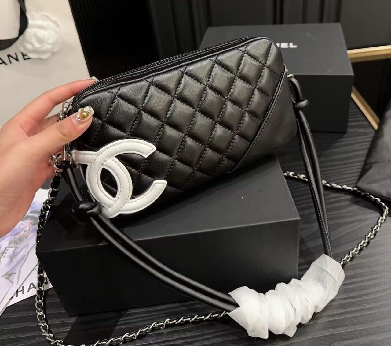 Ch**el Cambon leather handbag
