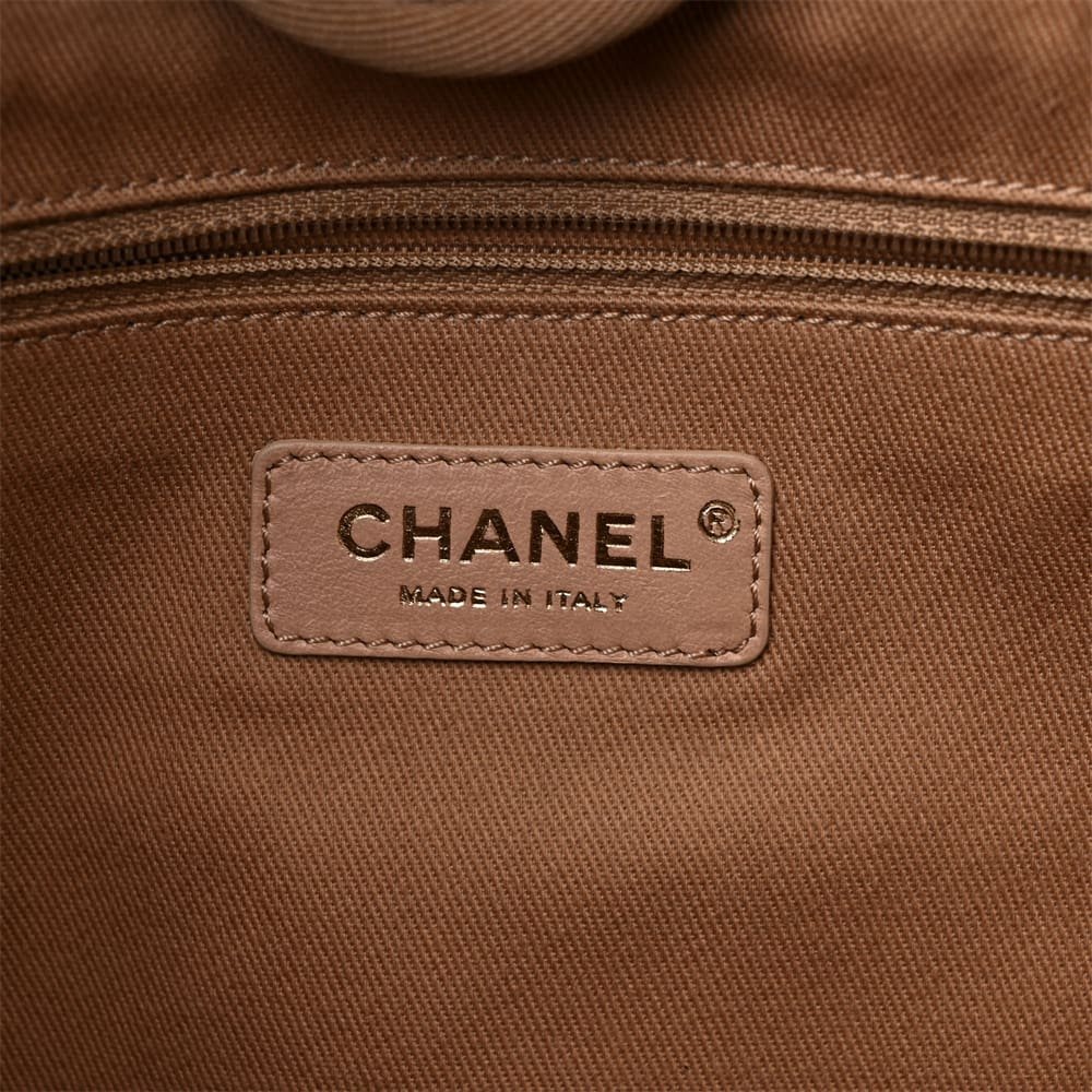 Ch**el Mixed Fibers Calfskin Striped Deauville Tote Beige