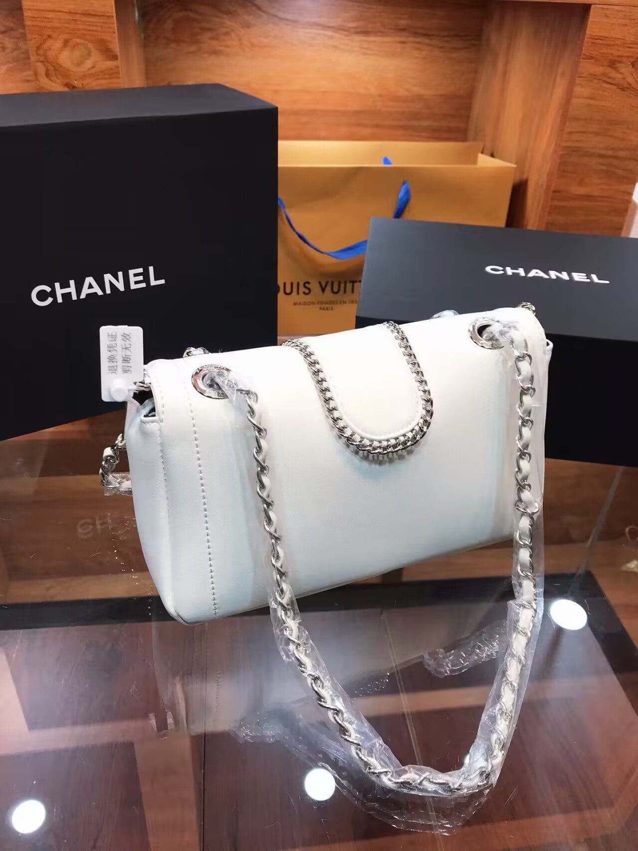 Ch**el Lambskin Mini Madison Flap White