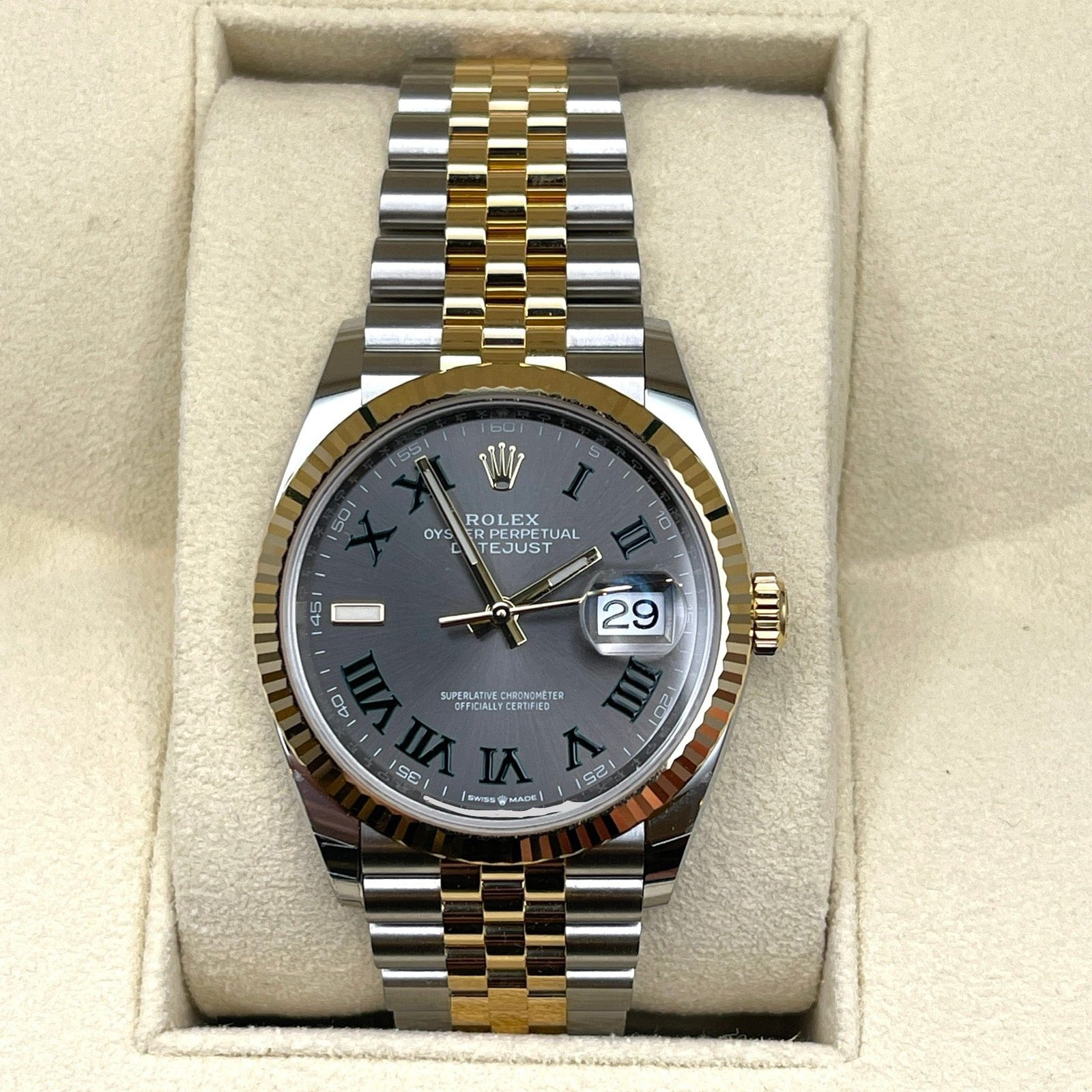 R01ex Datejust 36 126233 ‘Wimbledon’ Stainless Steel Yellow Gold Slate Dial Jubilee (2021)
