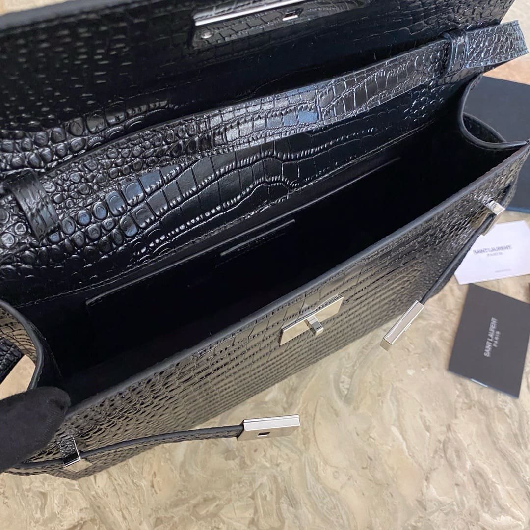 Sa1nt Lau*nt Black Manhattan croc-effect shoulder bag