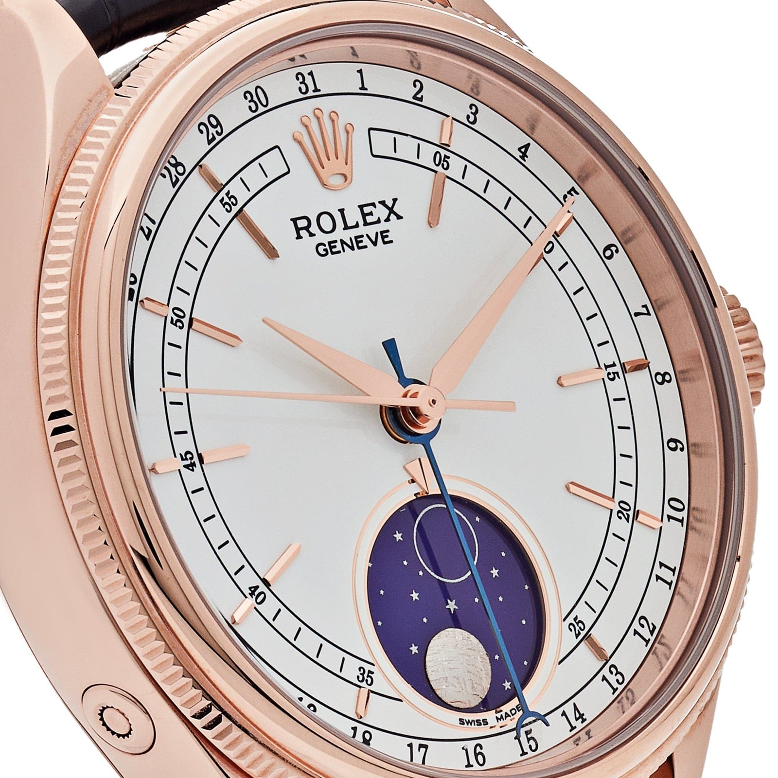 R01ex Cellini 50535 Rose Gold White Dial Moon Phase
