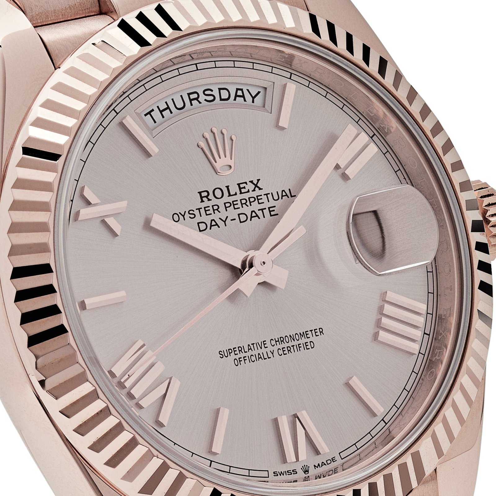 R01ex Day-Date 40 228235 Rose Gold Sundust Roman Dial