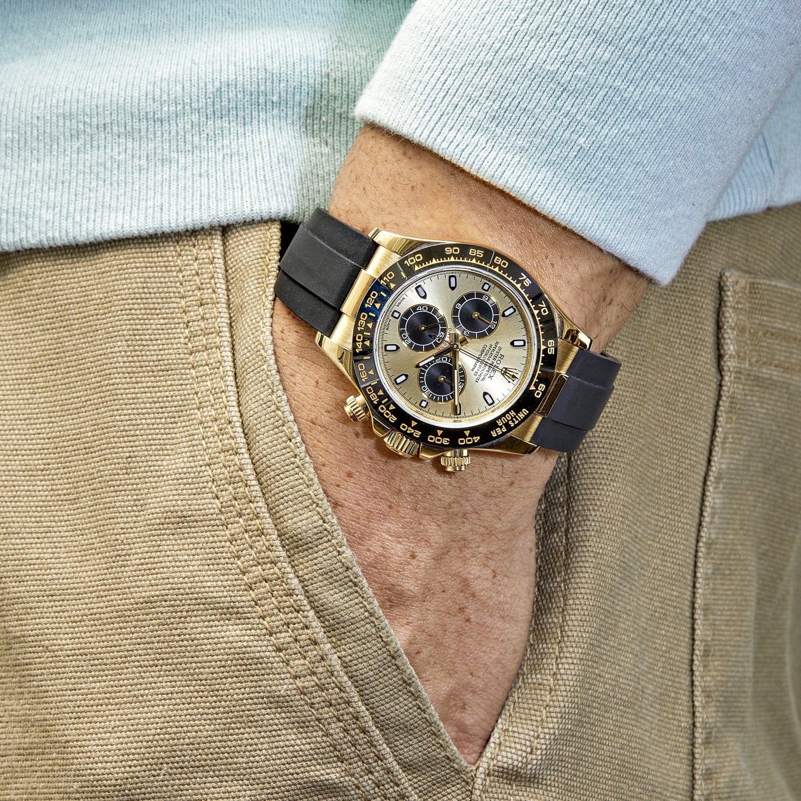 R01ex Daytona 116518LN Yellow Gold Champagne Black Dial
