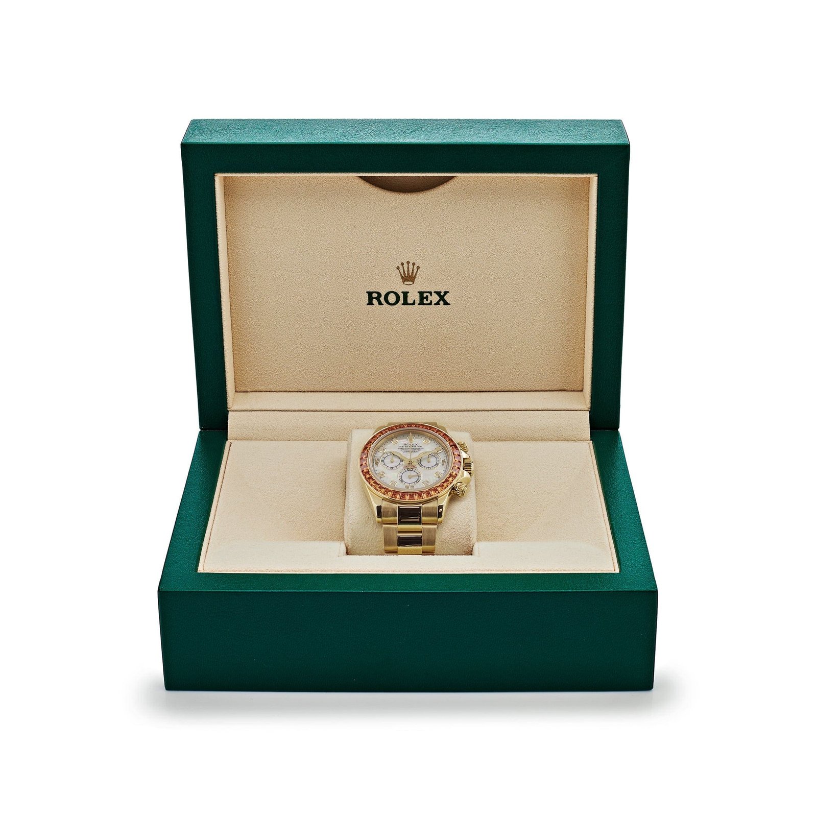 R01ex Daytona 116578SACO Yellow Gold Sapphire Bezel Mother Of Pearl Dial
