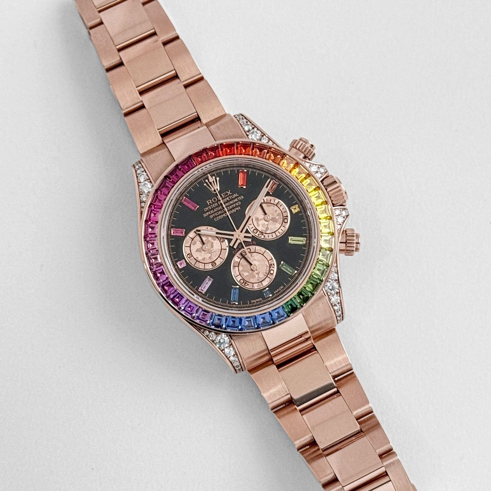 R01ex Daytona 116595RBOW ‘Rainbow’ Rose Gold Black Dial Sapphire Bezel (2022)