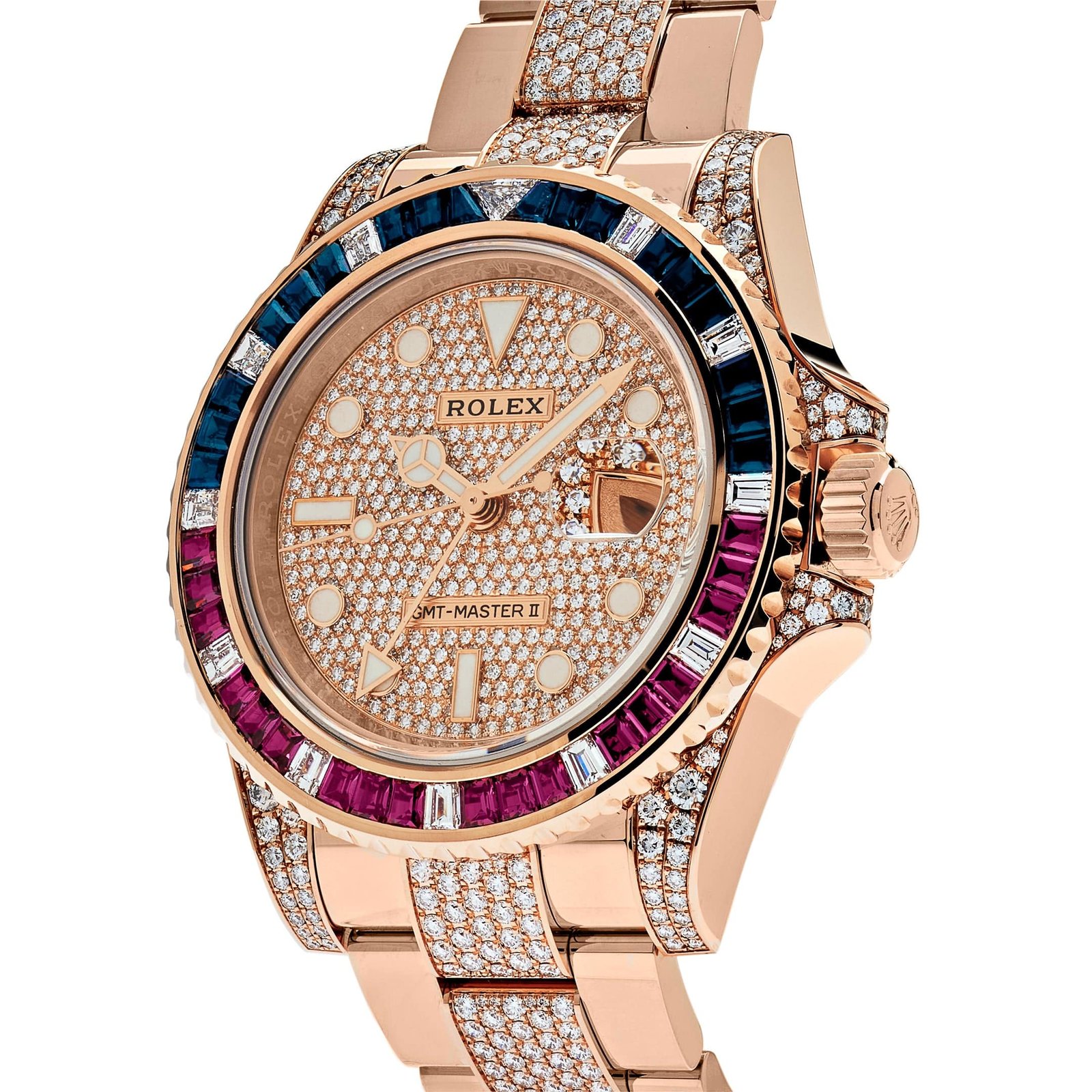 R01ex GMT-Master II 126755SARU Rose Gold Sapphire and Ruby D1am0nd Pave