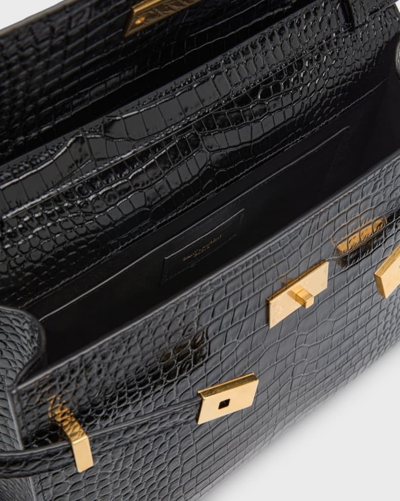 Sa1nt Lau*nt Manhattan Medium Shoulder Bag in Croc-Embossed Leather