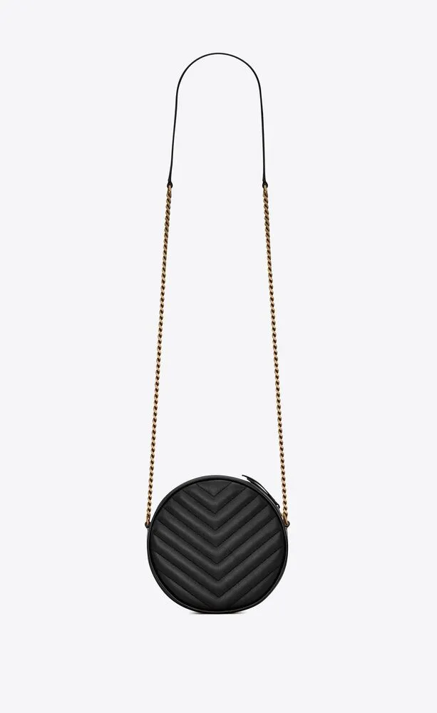 Sa1nt Lau*nt VINYLE ROUND QUILTED GRAIN LEATHER ROUND BAG