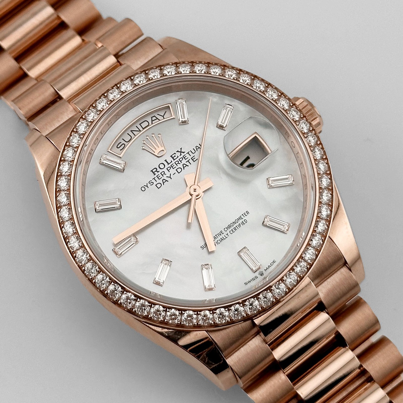 R01ex Day-Date 36 128345RBR Rose Gold Mother of Pearl D1am0nd Bezel (2025)